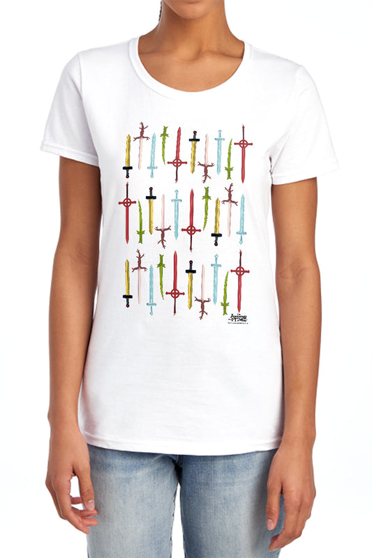 ADVENTURE TIME : SWORDS S\S WOMENS TEE White MD