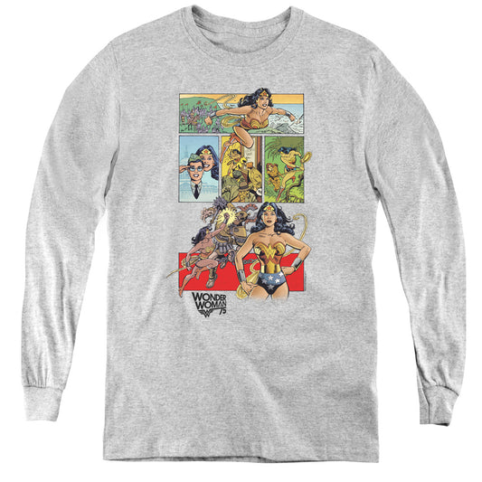 WONDER WOMAN : WW75 COMIC PAGE L\S YOUTH ATHLETIC HEATHER XL