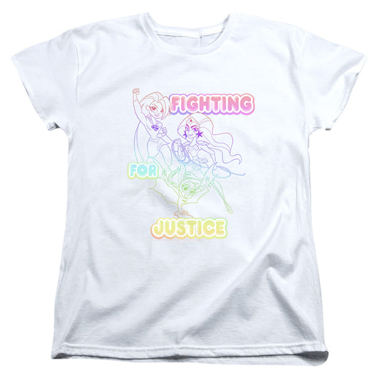 DC SUPERHERO GIRLS : FIGHTING FOR JUSTICE WOMENS SHORT SLEEVE White MD