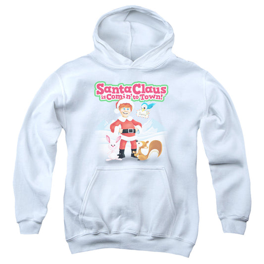 SANTA CLAUS IS COMIN TO TOWN : ANIMAL FRIENDS YOUTH PULL OVER HOODIE WHITE LG