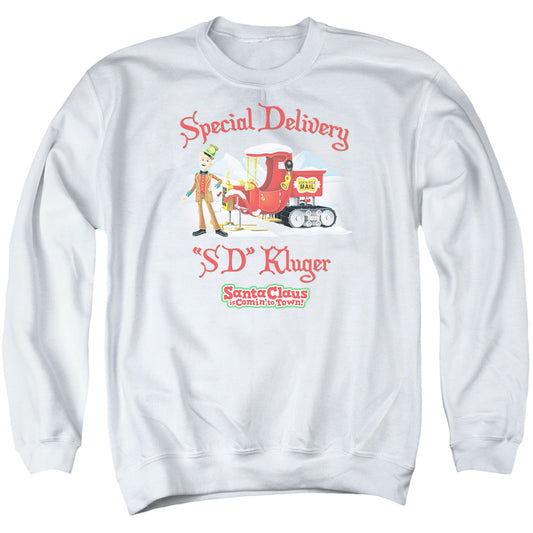 SANTA CLAUS IS COMIN TO TOWN : KLUGER ADULT CREW NECK SWEATSHIRT WHITE 2X