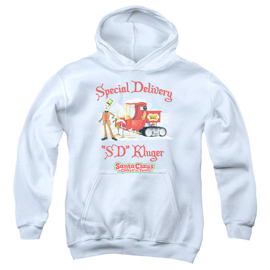 SANTA CLAUS IS COMIN TO TOWN : KLUGER YOUTH PULL OVER HOODIE WHITE MD