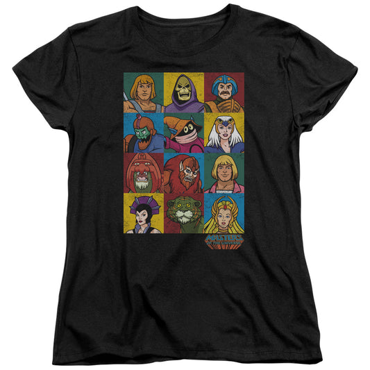 MASTERS OF THE UNIVERSE : CHARACTER HEADS S\S WOMENS TEE Black 2X