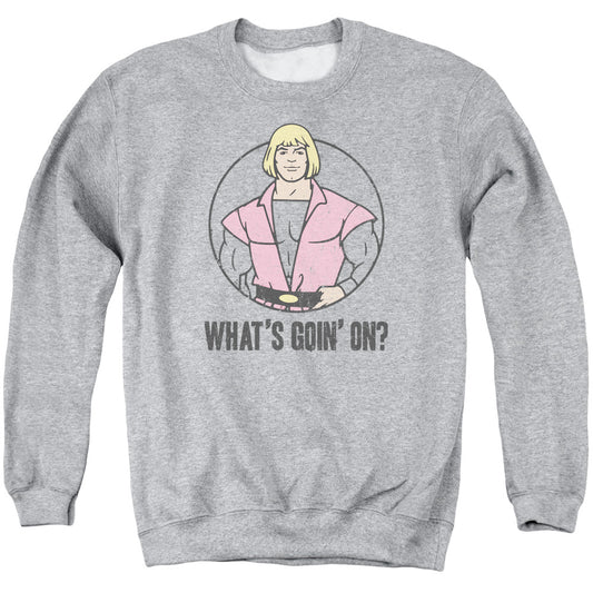 MASTERS OF THE UNIVERSE : WHAT'S GOIN' ON ADULT CREW SWEAT ATHLETIC HEATHER 3X