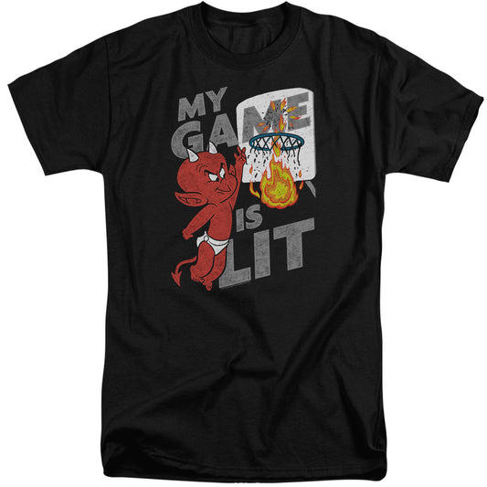 HOT STUFF : GAME IS LIT ADULT TALL FIT SHORT SLEEVE Black 2X
