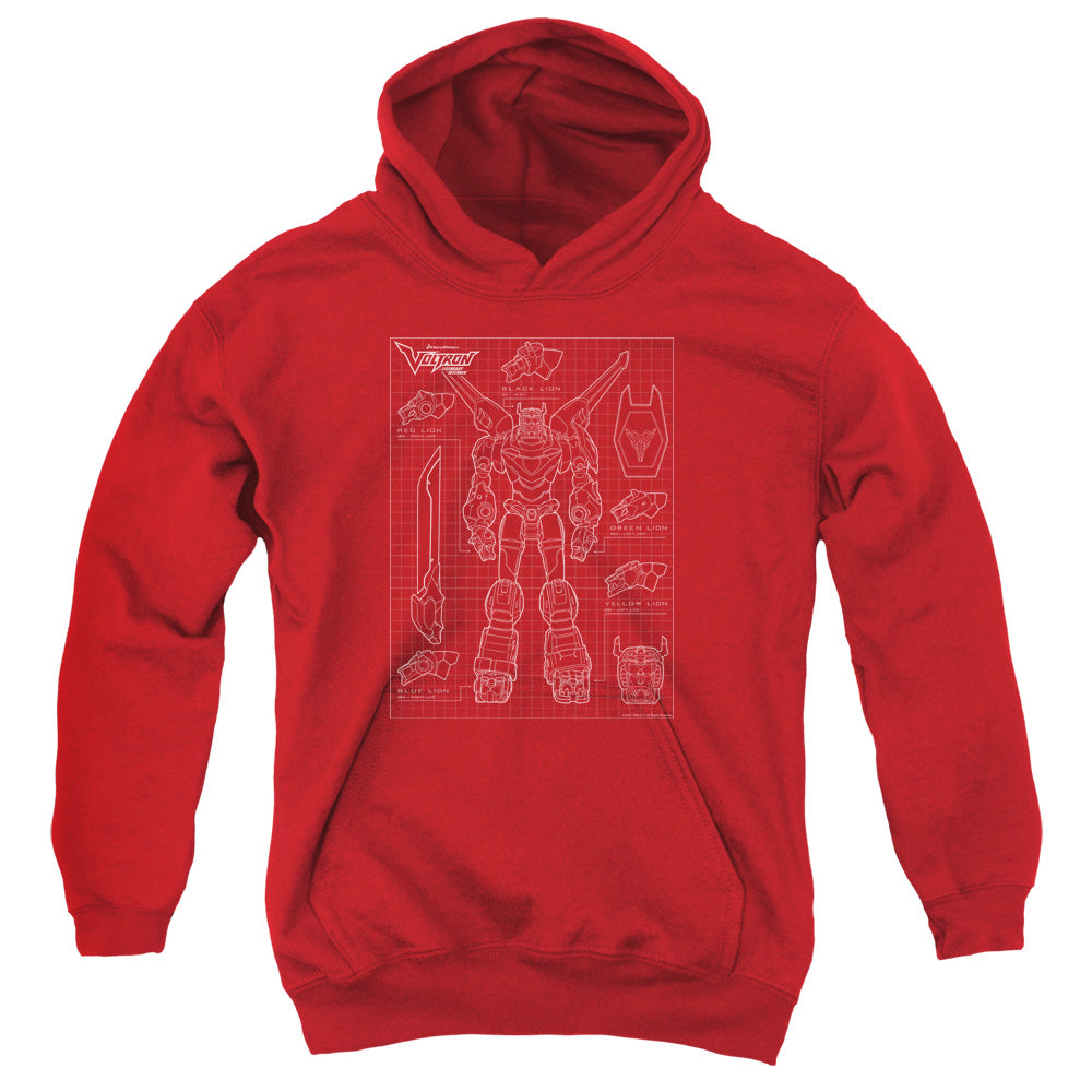 VOLTRON : VOLTRON SCHEMATIC YOUTH PULL OVER HOODIE Red LG
