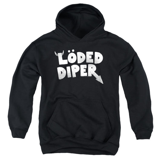 DIARY OF A WIMPY KID : LODED DIPER DISTRESSED LOGO YOUTH PULL OVER HOODIE Black LG