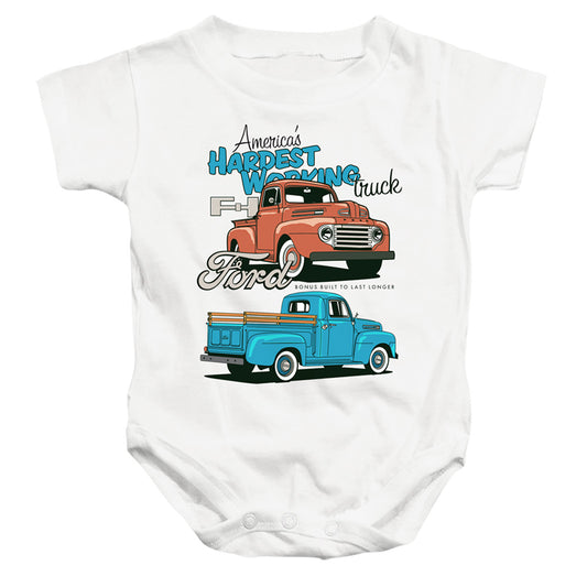FORD TRUCKS : HARDEST WORKING INFANT SNAPSUIT White SM (6 Mo)