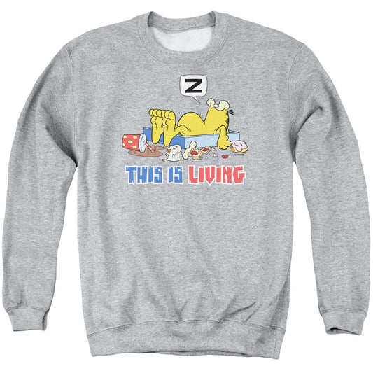 GARFIELD : THIS IS LIVING ADULT CREW NECK SWEATSHIRT ATHLETIC HEATHER MD