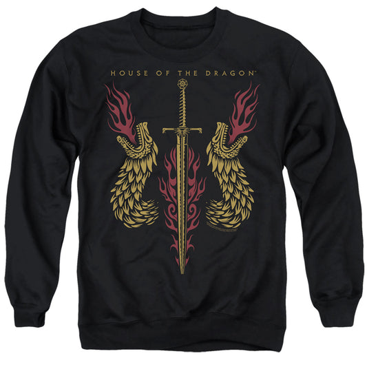 HOUSE OF THE DRAGON : SWORD AND DRAGON HEADS ADULT CREW SWEAT Black 2X