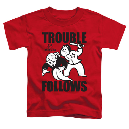MONOPOLY : TROUBLE FOLLOWS S\S TODDLER TEE Red LG (4T)