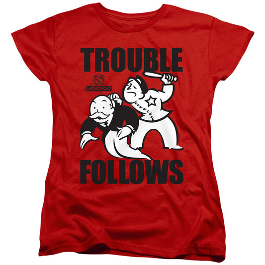 MONOPOLY : TROUBLE FOLLOWS WOMENS SHORT SLEEVE Red LG