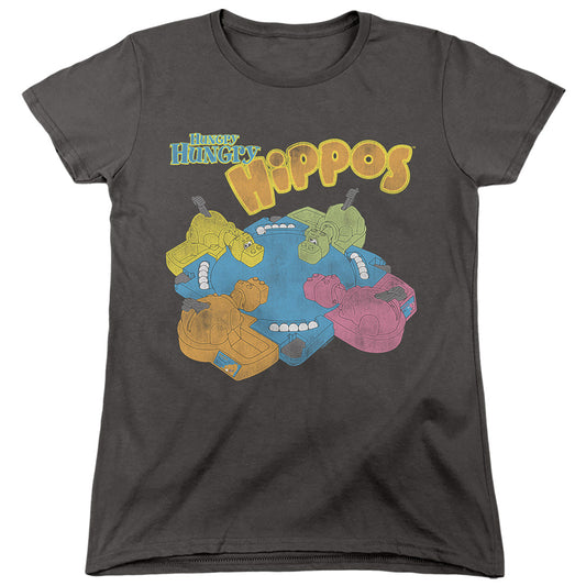 HUNGRY HUNGRY HIPPOS : READY TO PLAY WOMENS SHORT SLEEVE Charcoal 2X