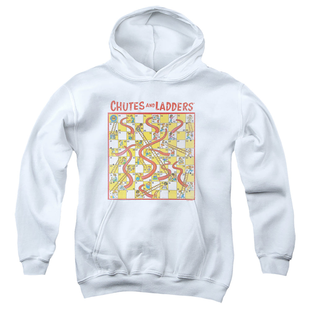 CHUTES AND LADDERS : 79 GAME BOARD YOUTH PULL OVER HOODIE White LG