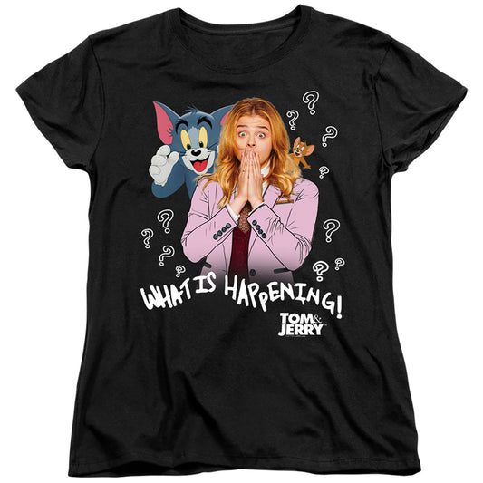 TOM AND JERRY MOVIE : WHAT IS HAPPENING WOMENS SHORT SLEEVE Black LG