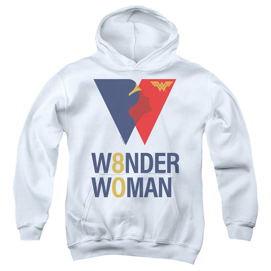 WONDER WOMAN : WONDER WOMAN 80TH LOGO YOUTH PULL OVER HOODIE White MD
