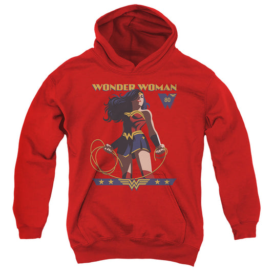 WONDER WOMAN : WONDER WOMAN 80TH STANCE YOUTH PULL OVER HOODIE Red SM