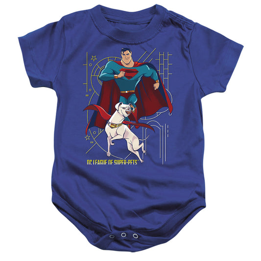 DC LEAGUE OF SUPER PETS : SUPER AND KRYPTO INFANT SNAPSUIT Royal Blue MD (12 Mo)