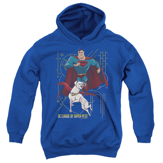 DC LEAGUE OF SUPER PETS : SUPER AND KRYPTO YOUTH PULL OVER HOODIE Royal Blue LG