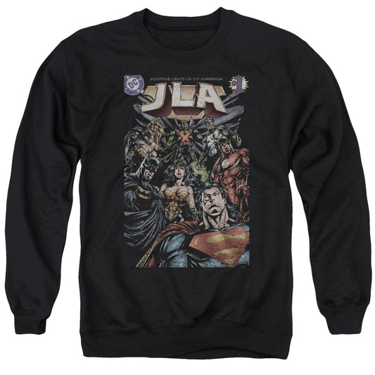 JUSTICE LEAGUE OF AMERICA : #1 COVER ADULT CREW NECK SWEATSHIRT BLACK MD