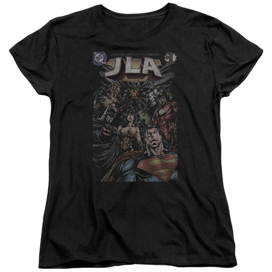 JUSTICE LEAGUE OF AMERICA : #1 COVER S\S WOMENS TEE BLACK MD