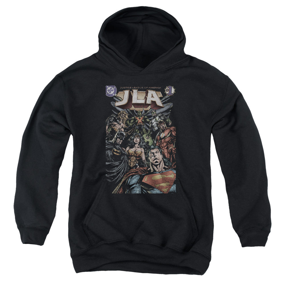 JUSTICE LEAGUE OF AMERICA : #1 COVER YOUTH PULL OVER HOODIE BLACK SM