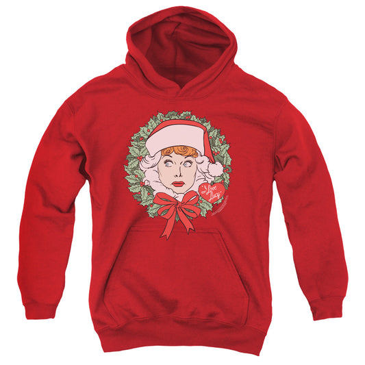I LOVE LUCY : WREATH YOUTH PULL OVER HOODIE RED LG