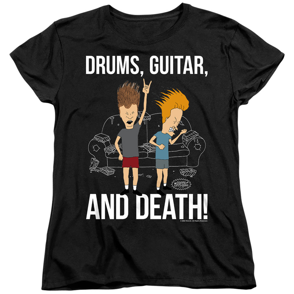 BEAVIS AND BUTTHEAD : DRUMS, GUITAR, AND DEATH WOMENS SHORT SLEEVE Black XL