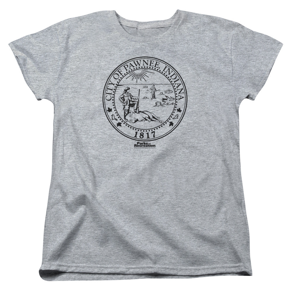 PARKS AND REC : PAWNEE SEAL S\S WOMENS TEE ATHLETIC HEATHER 2X