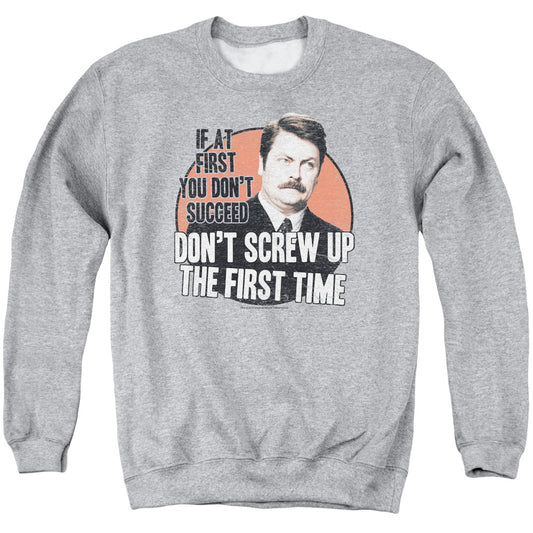 PARKS AND REC : DON'T SCREW UP ADULT CREW NECK SWEATSHIRT ATHLETIC HEATHER 2X