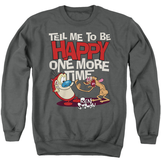 REN AND STIMPY : TELL ME TO BE HAPPY ADULT CREW SWEAT Charcoal SM