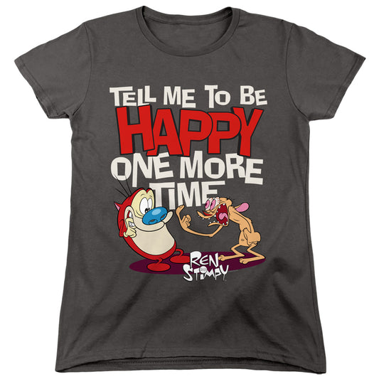 REN AND STIMPY : TELL ME TO BE HAPPY WOMENS SHORT SLEEVE Charcoal XL