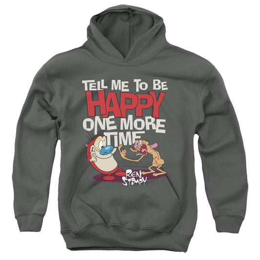 REN AND STIMPY : TELL ME TO BE HAPPY YOUTH PULL OVER HOODIE Charcoal LG