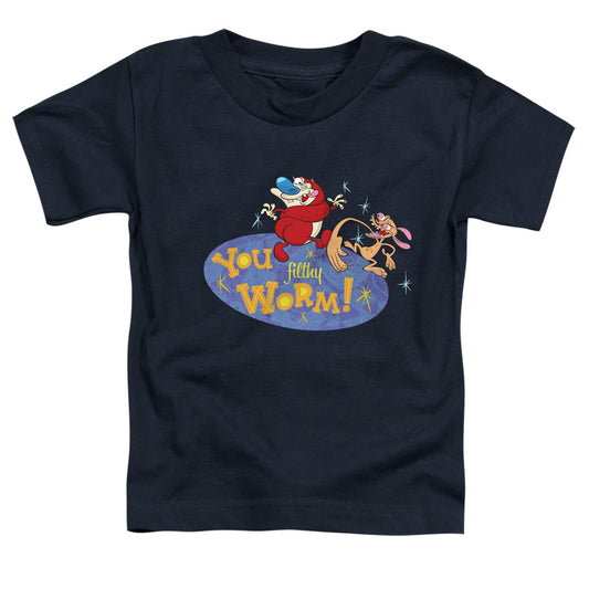 REN AND STIMPY : YOU FILTHY WORM! S\S TODDLER TEE Navy SM (2T)