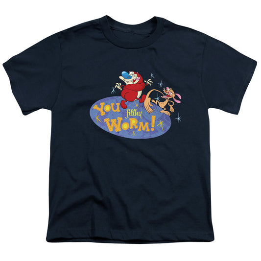 REN AND STIMPY : YOU FILTHY WORM! S\S YOUTH 18\1 Navy XL