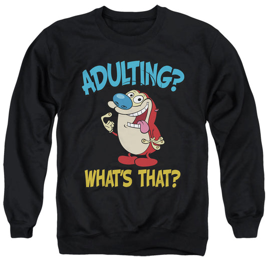 REN AND STIMPY : ADULTING 2 ADULT CREW SWEAT Black MD