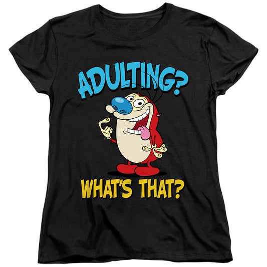 REN AND STIMPY : ADULTING 2 WOMENS SHORT SLEEVE Black MD