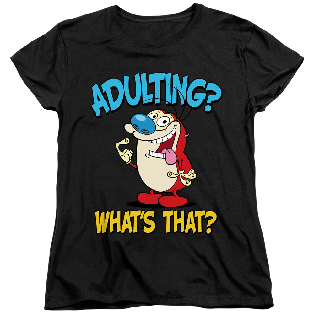 REN AND STIMPY : ADULTING 2 WOMENS SHORT SLEEVE Black LG
