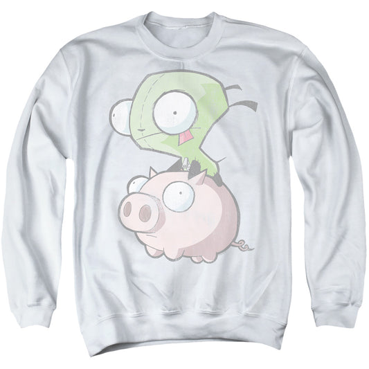 INVADER ZIM : GIR AND PIG ADULT CREW SWEAT White LG