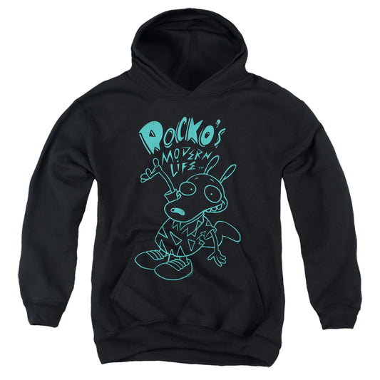 ROCKO'S MODERN LIFE : NEON ROCKO YOUTH PULL OVER HOODIE Black LG