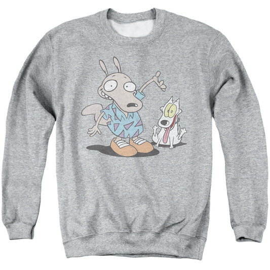 ROCKO'S MODERN LIFE : ROCKO AND SPUNKY ADULT CREW SWEAT Athletic Heather LG
