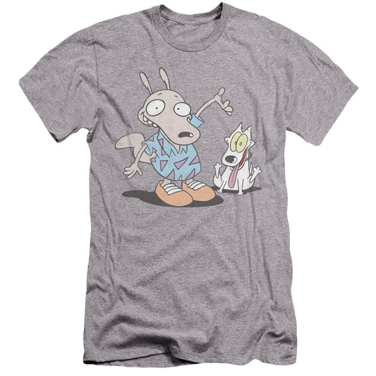 ROCKO'S MODERN LIFE : ROCKO AND SPUNKY  PREMIUM CANVAS ADULT SLIM FIT 30\1 Athletic Heather 2X