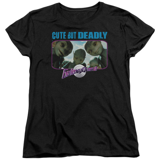 GALAXY QUEST : CUTE BUT DEADLY S\S WOMENS TEE BLACK MD
