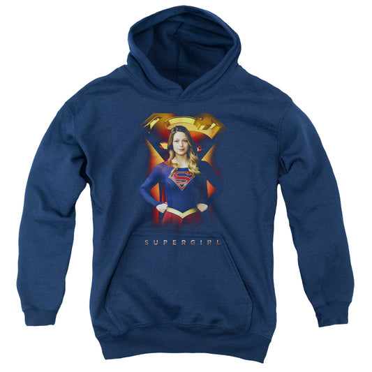 SUPERGIRL : STANDING SYMBOL YOUTH PULL OVER HOODIE Navy LG