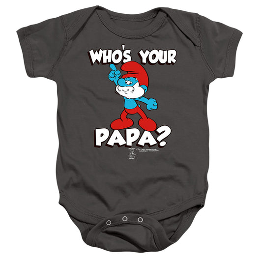 SMURFS : WHO'S YOUR PAPA? INFANT SNAPSUIT Charcoal LG (18 Mo)