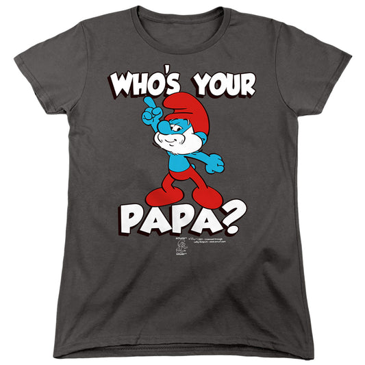 SMURFS : WHO'S YOUR PAPA? WOMENS SHORT SLEEVE Charcoal 2X