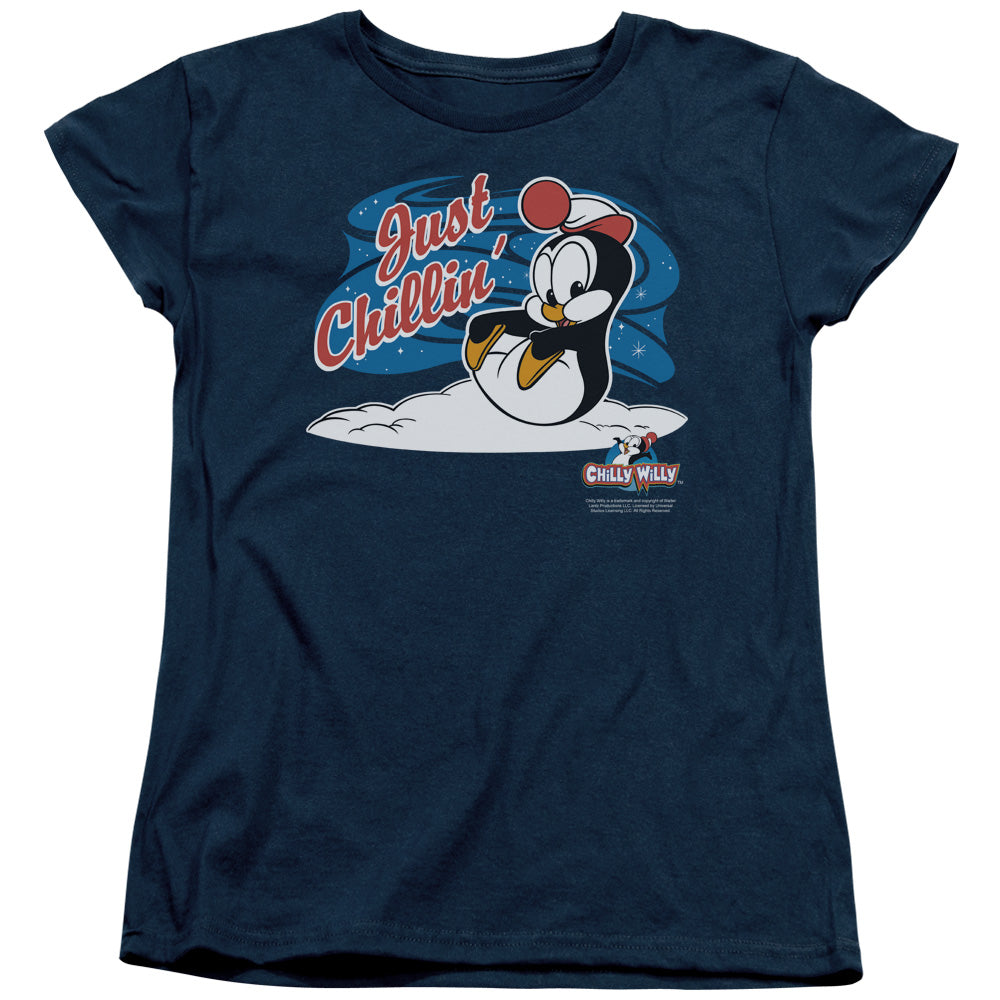 CHILLY WILLY : JUST CHILLIN' S\S WOMENS TEE NAVY 2X