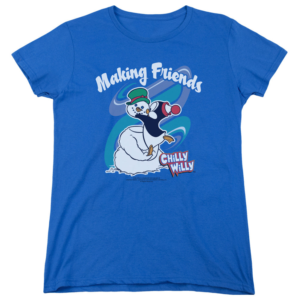 CHILLY WILLY : MAKING FRIENDS WOMENS SHORT SLEEVE ROYAL BLUE 2X