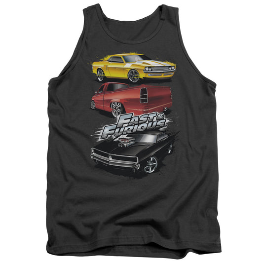 FAST AND THE FURIOUS : MUSCLE CAR SPLATTER ADULT TANK CHARCOAL MD