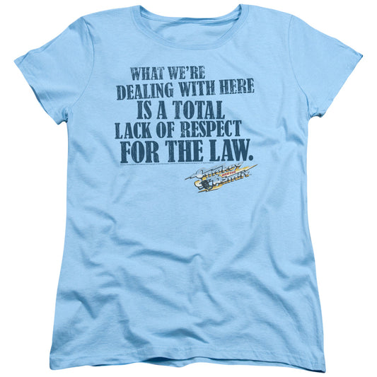 SMOKEY AND THE BANDIT : LACK OF RESPECT S\S WOMENS TEE LIGHT BLUE MD